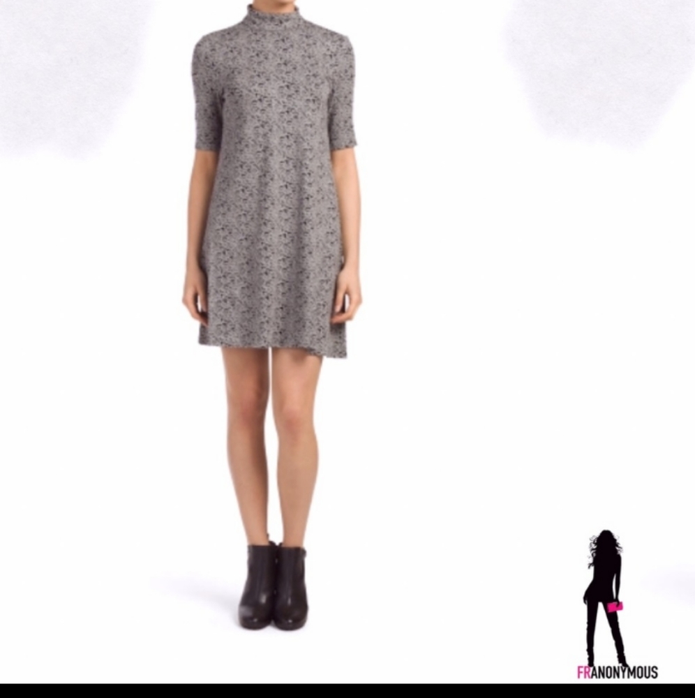 Grey Leopard Printed Mock Neck Dress